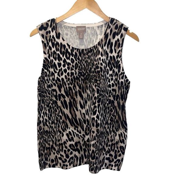 Chico's Womens Black Tan Japanese Leopard Classic Layering Shell Tank Size 2 NWT - Picture 1 of 5